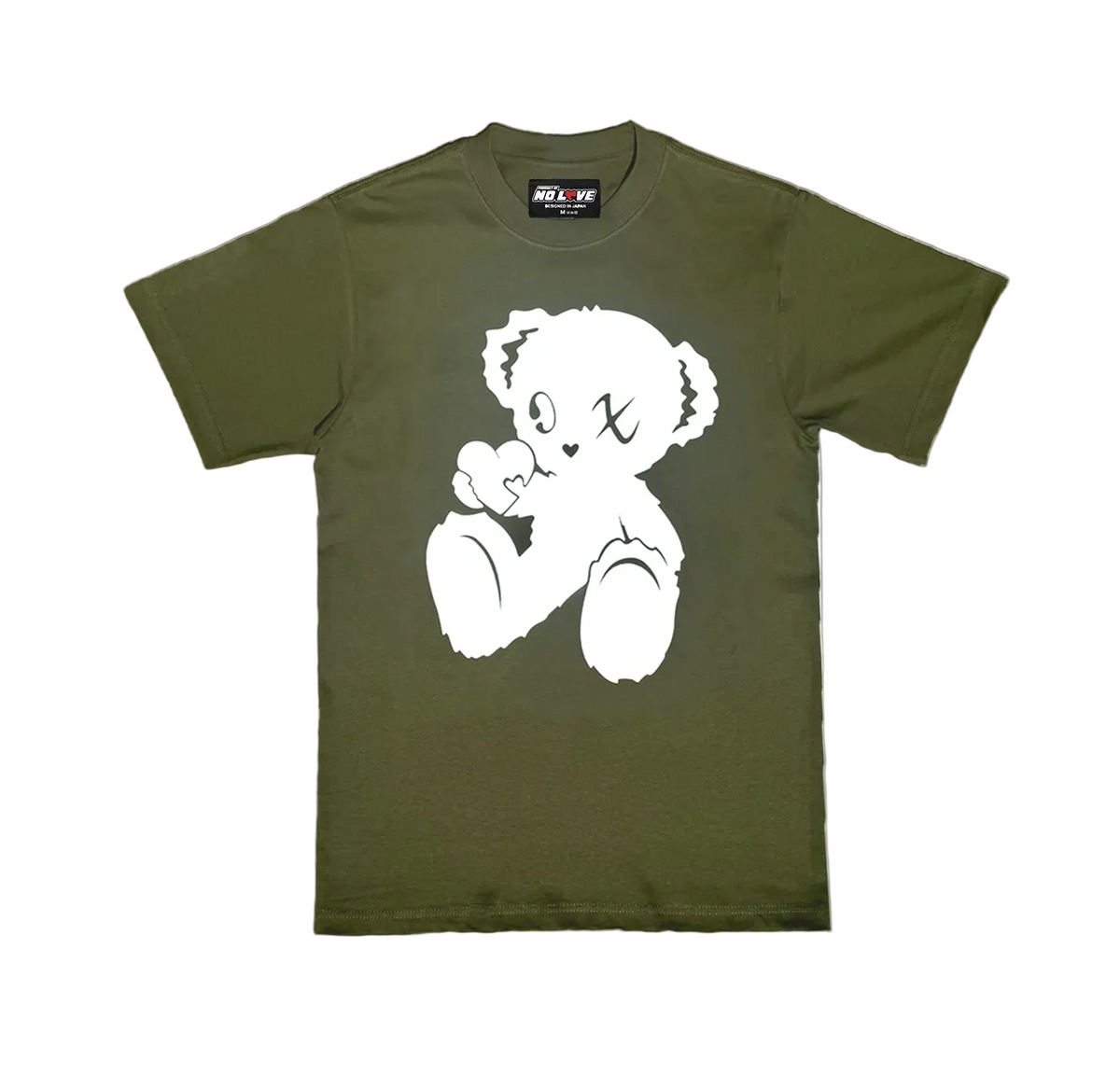 Green t-shirt with a white teddy bear graphic 